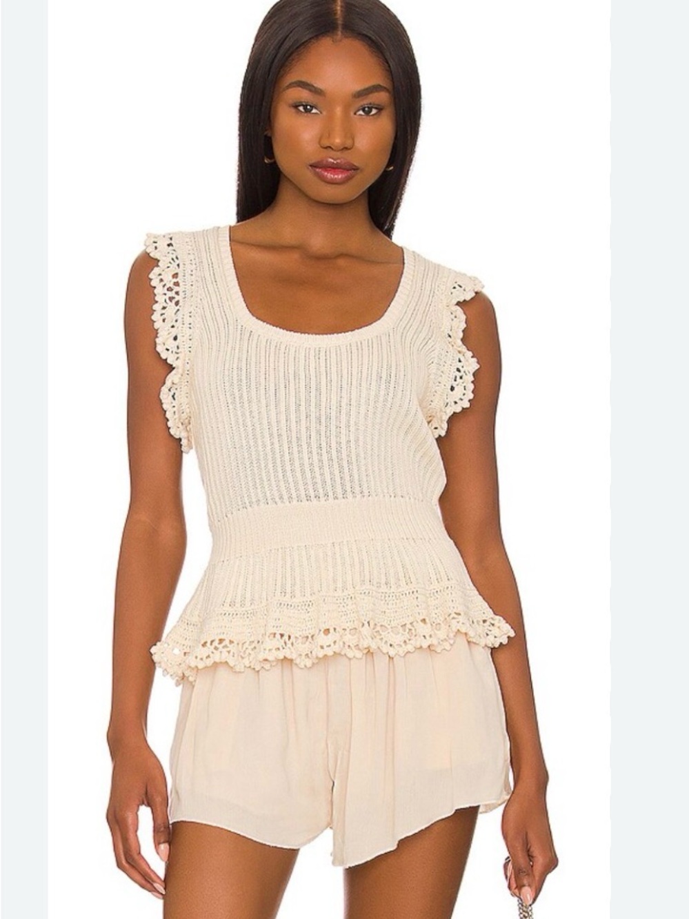 PAIGE Ammeline Crochet-Trim Knit Peplum Tank